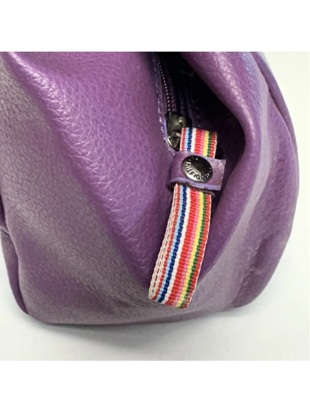 Vintage Y2K Tommy Hilfiger Purple Small Handbag Satchel Rainbow Stripe